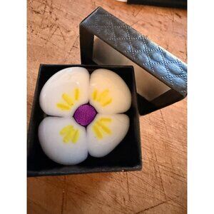 Handcrafted Glass Flower Brooch With Yellow & Purple Design In Gift Box